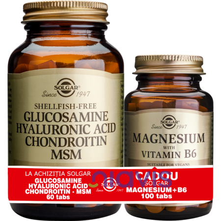 Solgar Pachet Glucosamine Hyaluronic Acid Chondroitin MSM 60tablete + Magnesium cu B6 100 tablete GRATIS