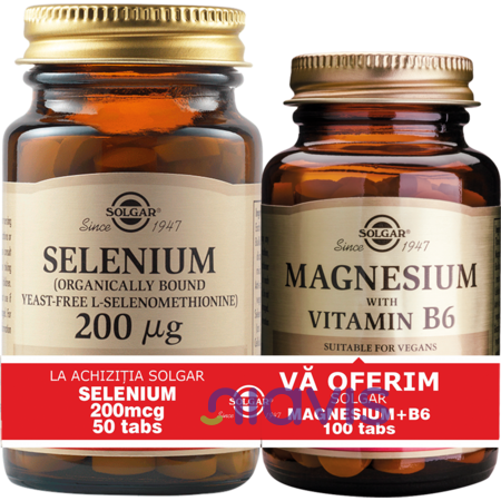 Solgar Pachet Selenium 200mcg 50tablete + Magnesium cu B6 100 tablete CADOU