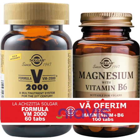 Solgar Pachet Formula VM 2000 60tab + Magnesium cu B6 100 tablete CADOU