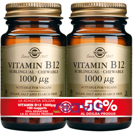 Solgar Vitamin B-12 1000mg nuggets 100cps PACHET 1+1-50%