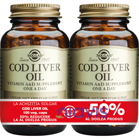 Solgar Cod Liver Oil 100cps moi PACHET 1+1-50%