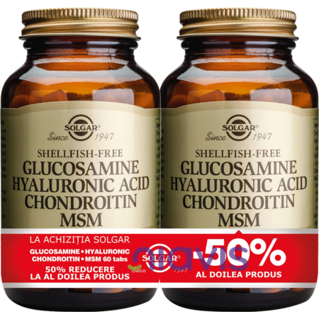 Solgar Glucosamine Hyaluronic Acid Chondroitin MSM 60tablete PACHET 1+1-50%
