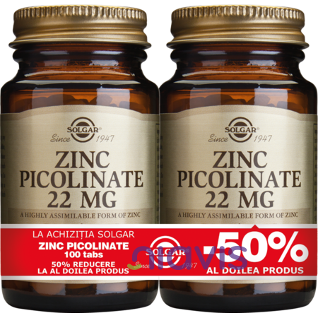 Solgar Zinc Picolinate 22mg 100 tablete PACHET 1+1-50%