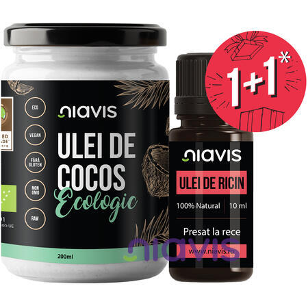 Niavis Pachet Ulei de Cocos Ecologic 200ml + Cadou Ulei de Ricin 10ml