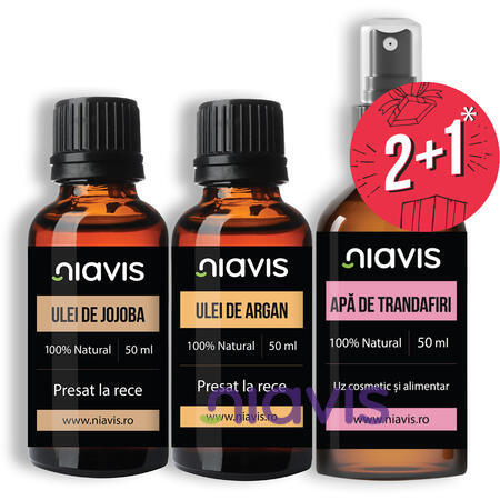 Niavis Pachet  Ulei de Argan 50ml + Ulei de Jojoba 50ml + Cadou Apa de Trandafiri 50ml