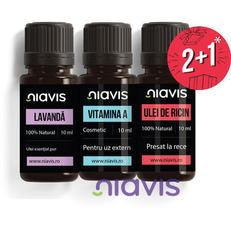 Niavis Pachet Ulei Esential de Lavanda 10ml + Vitamina A 10ml +  Cadou Ulei de Ricin 10ml