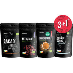 Niavis Pachet Cacao Pulbere Ecologica 250g + Merisoare Ecologice 125g + Scortisoara Pulbere Ecologica 60g + Cadou Nuca de cocos Razuita ecologica 125g