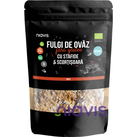 Niavis Fulgi de Ovaz Fini Fara Gluten cu Stafide si Scortisoara  Ecologici/Bio 200g