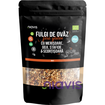 Niavis Fulgi de Ovaz Fini Fara Gluten cu Merisoare, Goji, Stafide si Scortisoara Ecologici/Bio 200g