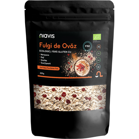 Niavis Fulgi de Ovaz Fini Fara Gluten cu Merisoare, Goji, Stafide si Scortisoara Ecologici/Bio 200g