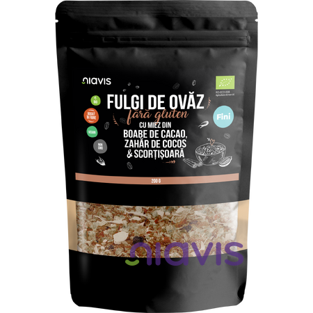 Niavis Fulgi de Ovaz Fini Fara Gluten cu Miez din Boabe de Cacao, Zahar de Cocos si Scortisoara Ecologici/Bio 200g