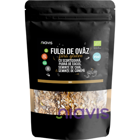 Niavis Fulgi de Ovaz Fini Fara Gluten cu Scortisoara, Pudra de Cocos, Chia si Seminte de Canepa Ecologici/Bio 200g