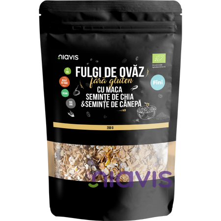 Niavis Fulgi de Ovaz Fini Fara Gluten cu Maca, Chia si Seminte de Canepa Ecologici/Bio 200g