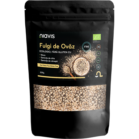 Niavis Fulgi de Ovaz Fini Fara Gluten cu Maca, Chia si Seminte de Canepa Ecologici/Bio 200g