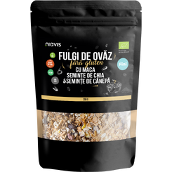 Fulgi de Ovaz Fini Fara Gluten cu Maca, Chia si Seminte de Canepa Ecologici/Bio 200g