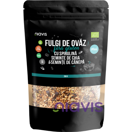 Niavis Fulgi de Ovaz Fini Fara Gluten cu Spirulina, Chia si Seminte de Canepa Ecologici/Bio 200g