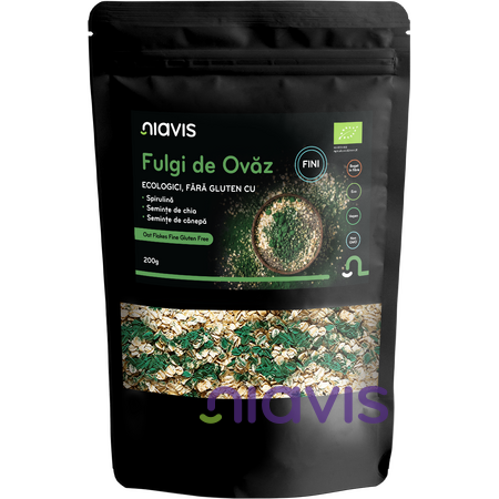 Niavis Fulgi de Ovaz Fini Fara Gluten cu Spirulina, Chia si Seminte de Canepa Ecologici/Bio 200g