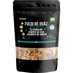 Fulgi de Ovaz Fini Fara Gluten cu Spirulina, Chia si Seminte de Canepa Ecologici/Bio 200g