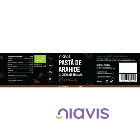 Niavis Pasta de Arahide cu Ciocolata Belgiana Cremoasa Ecologica/BIO 200g