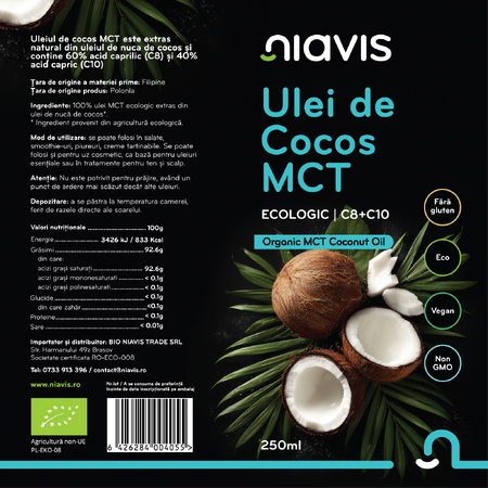 Niavis Ulei de Cocos MCT C8+C10 Ecologic 250ml